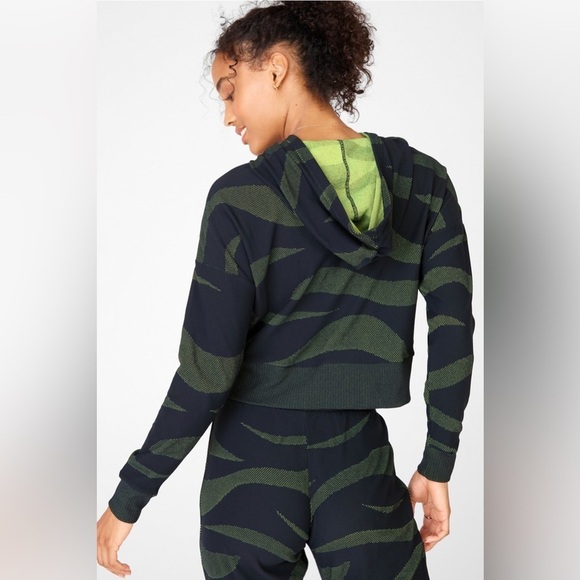 NWT Fabletics Joelle SculptKnit® Hoodie II Neon Zebra Black/Green Women Size L - Picture 4 of 9